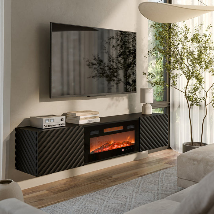 Cama RTV cabinet LARA 183x35x37 black matt + black fireplace