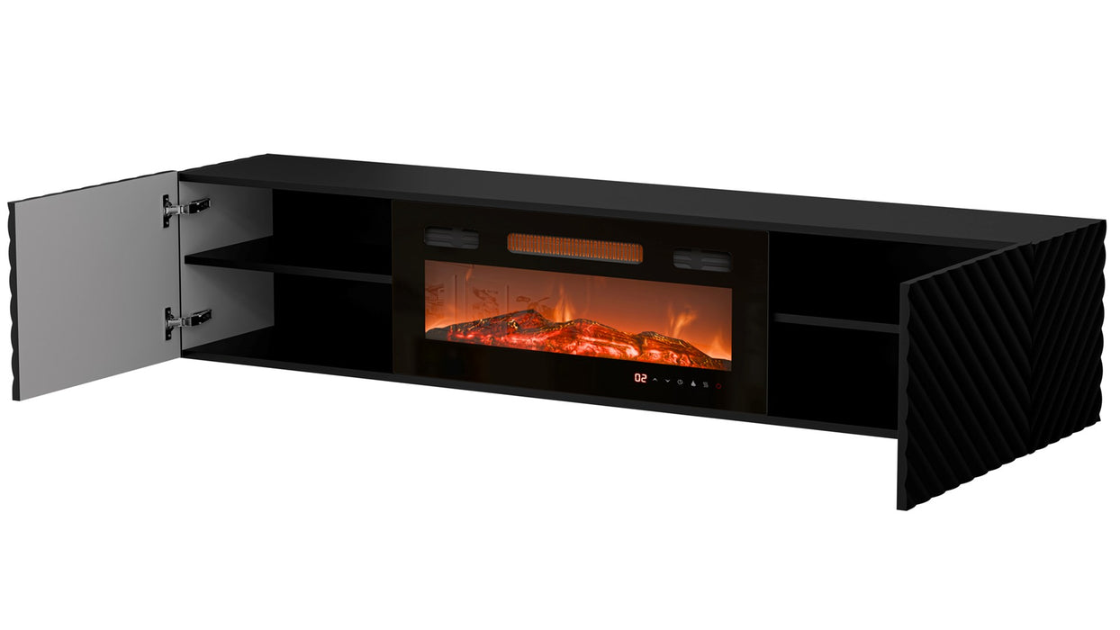 Cama RTV cabinet LARA 183x35x37 black matt + black fireplace