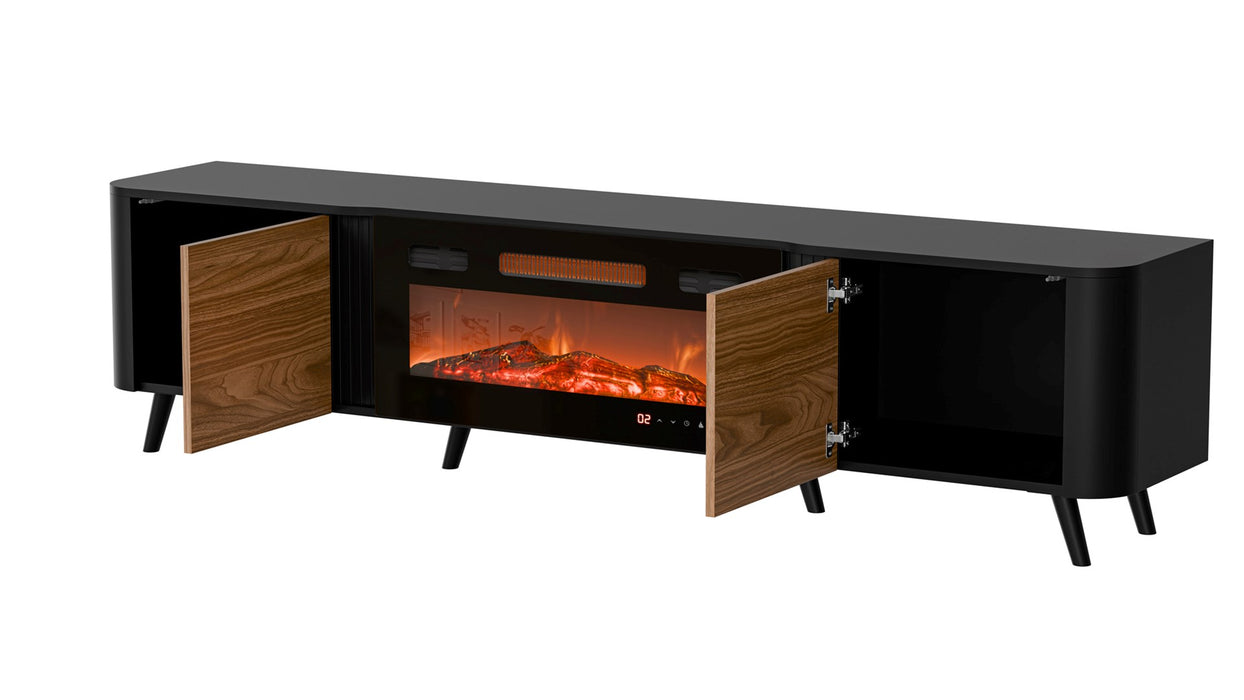 Cama Volare RTV cabinet 200 x 39 x 49 cm black/walnut + fireplace
