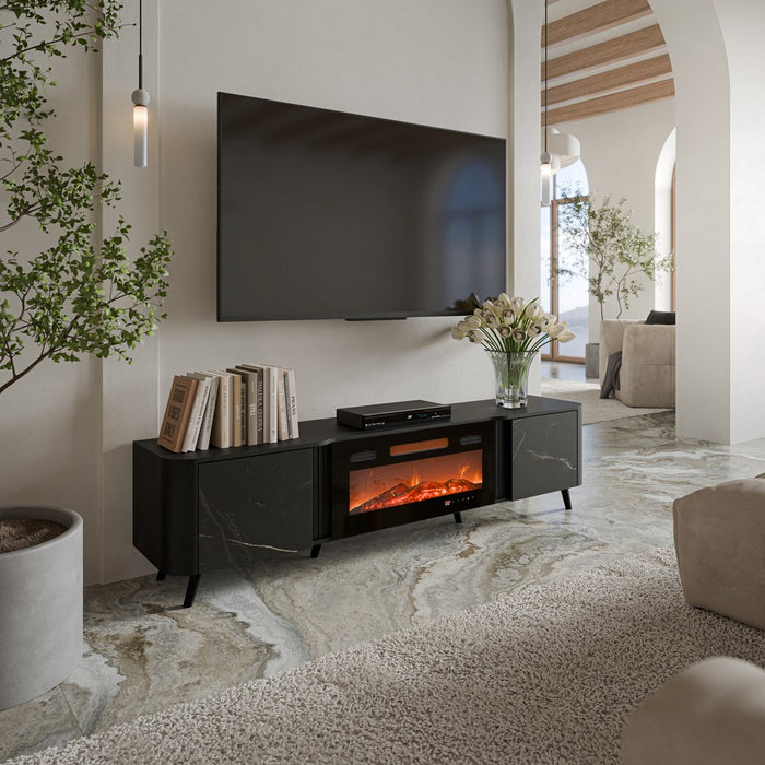Cama RTV cabinet Volare 200 x 39 x 49 cm black/san sebastian + fireplace