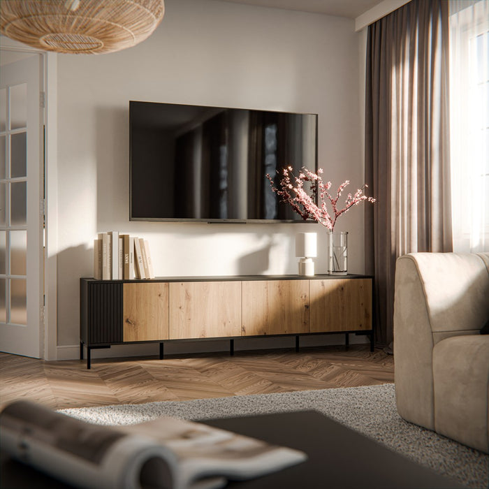 Cama MERCI RTV cabinet 200 x 40 x 54 cm black/oak artisan