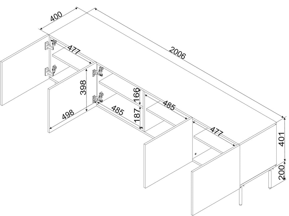 Cama 4D RTV cabinet PALAZZO BIS 201x40x60 black matt