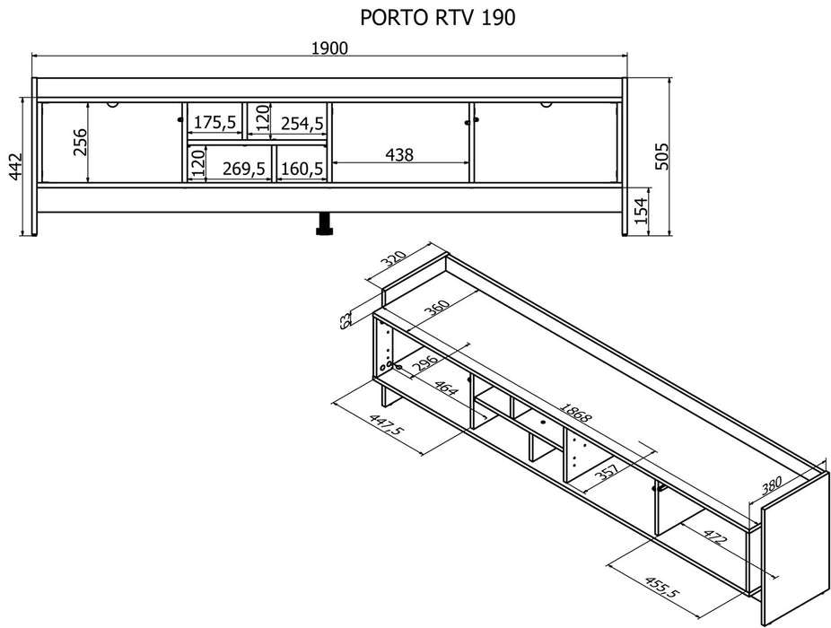 Cama RTV PORTO 3D cabinet 190x38x50 oak/black