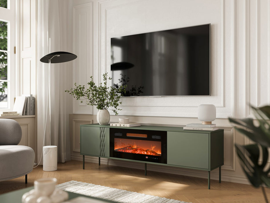 Cama RTV cabinet EF + fireplace black TRESSE 180x40x54.5 matte green