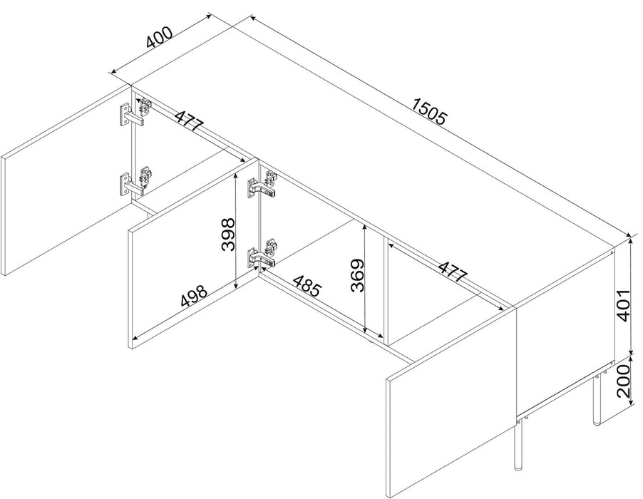 RTV cabinet SIENA 150.5x40x60 black matt
