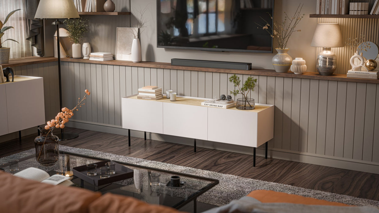 Cama FELLINI TV cabinet 150x40x52 cashmere + oiled oak top