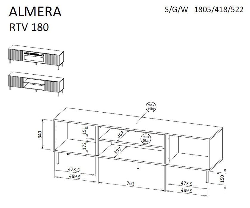 Cama ALMERA TV cabinet 180.5x42x52.5 walnut/cashmere