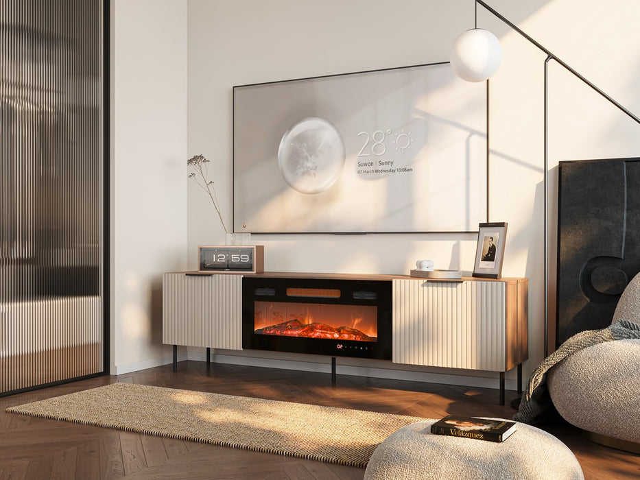 ALMERA TV cabinet 180.5x42x52.5 walnut/cashmere + black fireplace
