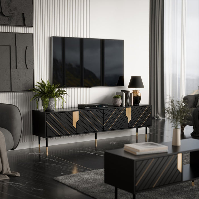 Cama 4D MOUNTAIN TV cabinet 204x40x55 black + gold