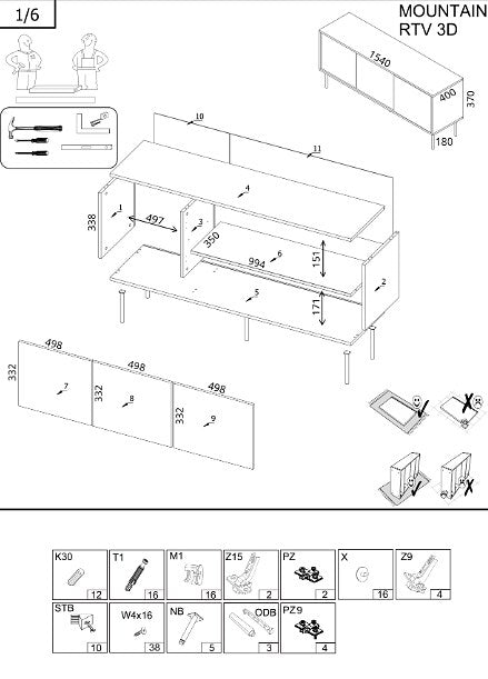 Cama 3D MOUNTAIN TV cabinet 154x40x55 black + gold