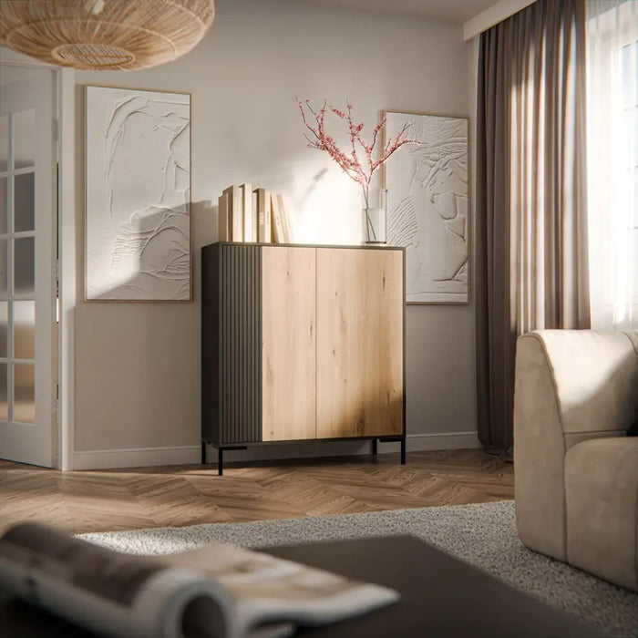 Cama MERCI chest of drawers 100 x 40 x 129 cm black/artisan oak - Chests of drawers made of furniture