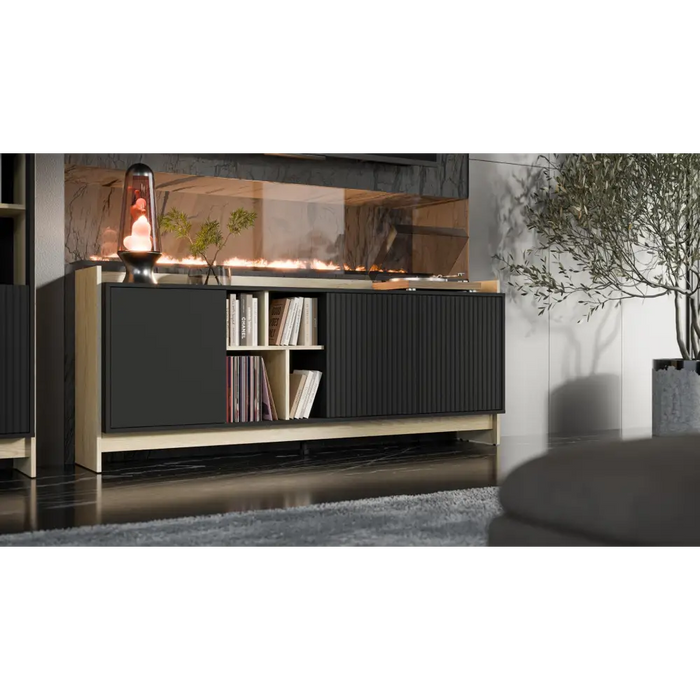 Cama PORTO 3D chest of drawers 190x38x77 oak/black - Chests of drawers made of furniture