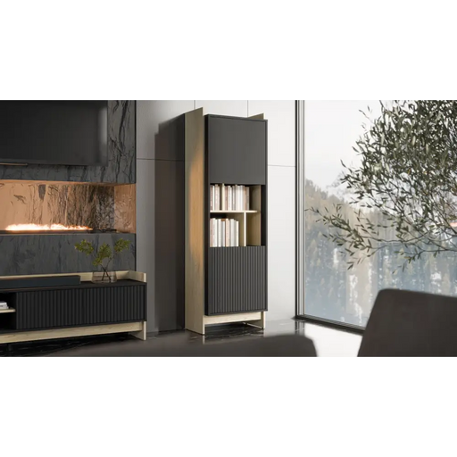 Cama PORTO 59x38x180 display cabinet oak/black - Wooden shelvesRGA-DRE<<<ShelvesRGA<<<ActionPL