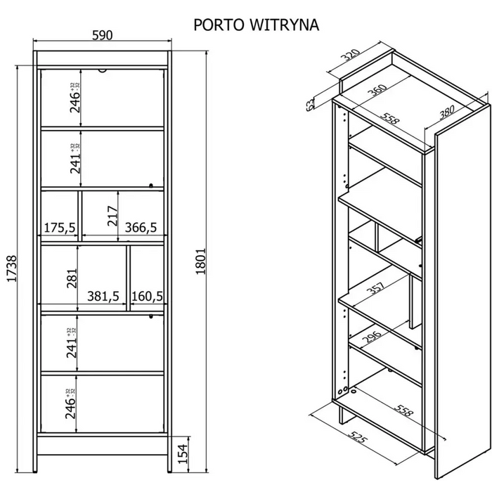 Cama PORTO 59x38x180 display cabinet oak/black - Wooden shelvesRGA-DRE<<<ShelvesRGA<<<ActionPL