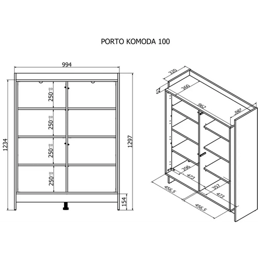 Cama PORTO chest of drawers 100x38x130 oak/black - Chests of drawers made of furniture