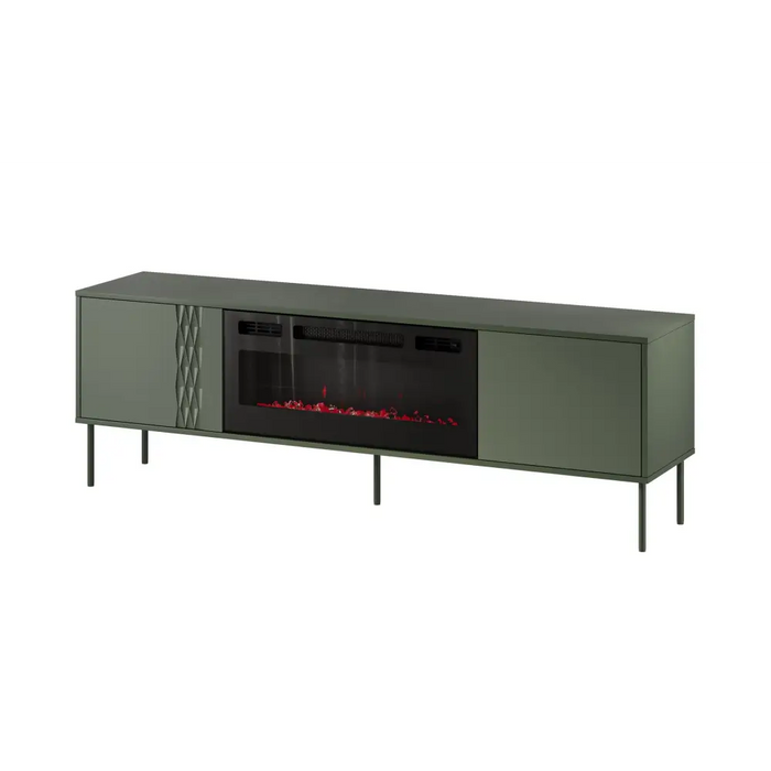 Cama RTV cabinet EF + fireplace black TRESSE 180x40x54.5 matte green - TV cabinets made of furniture boardSTV-ZPM<<<TV