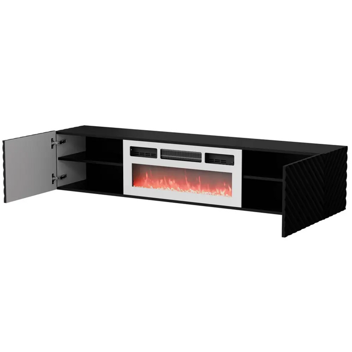 Cama RTV cabinet LARA 183x35x37 black matt + white fireplace - TV cabinets made of furniture boardSTV-ZPM<<<TV