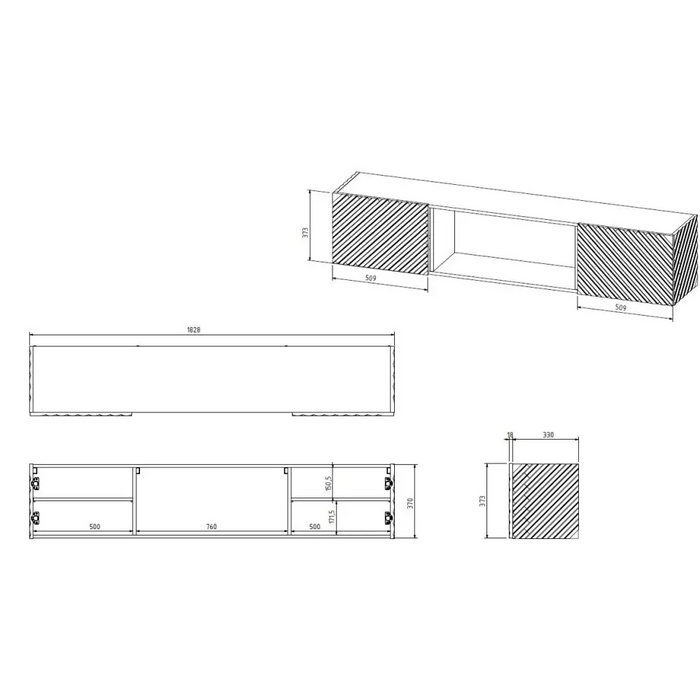 Cama RTV cabinet LARA 183x35x37 black matt + white fireplace - TV cabinets made of furniture boardSTV-ZPM<<<TV