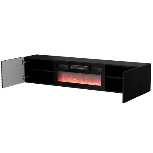 Cama RTV cabinet TULA 183x35x37 black matt + black fireplace - TV cabinets made of furniture boardSTV-ZPM<<<TV