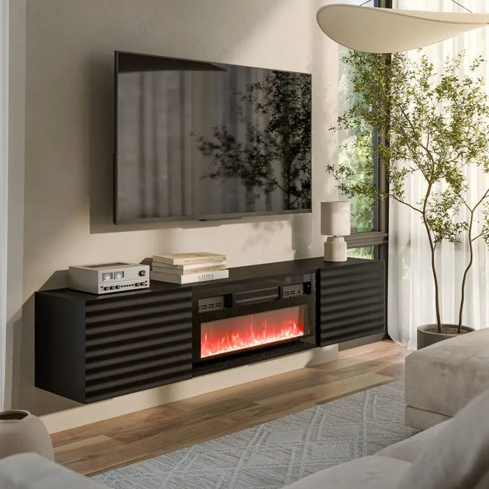 Cama RTV cabinet TULA 183x35x37 black matt + black fireplace - TV cabinets made of furniture boardSTV-ZPM<<<TV