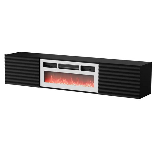 Cama RTV cabinet TULA 183x35x37 black matt + white fireplace - TV cabinets made of furniture boardSTV-ZPM<<<TV