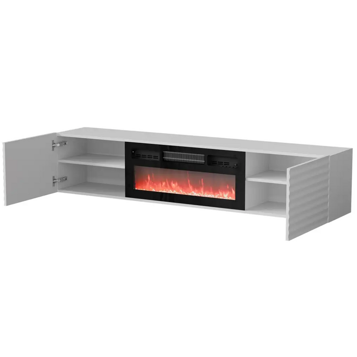 Cama RTV cabinet TULA 183x35x37 white matt + black fireplace - TV cabinets made of furniture boardSTV-ZPM<<<TV