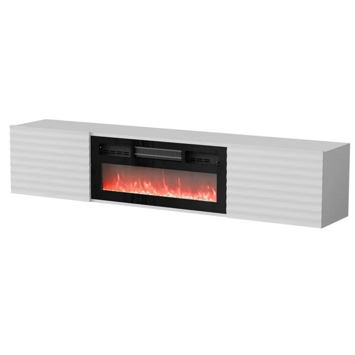 Cama RTV cabinet TULA 183x35x37 white matt + black fireplace - TV cabinets made of furniture boardSTV-ZPM<<<TV