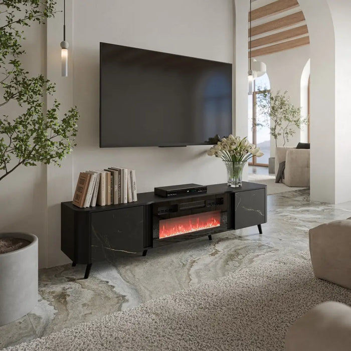 Cama RTV cabinet Volare 200 x 39 x 49 cm black/san sebastian + fireplace - TV cabinets made of furniture