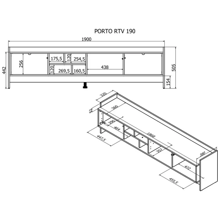 Cama RTV PORTO 3D cabinet 190x38x50 oak/black - TV cabinets made of furniture boardSTV-ZPM<<<TV cabinetsSTV<<<ActionPL