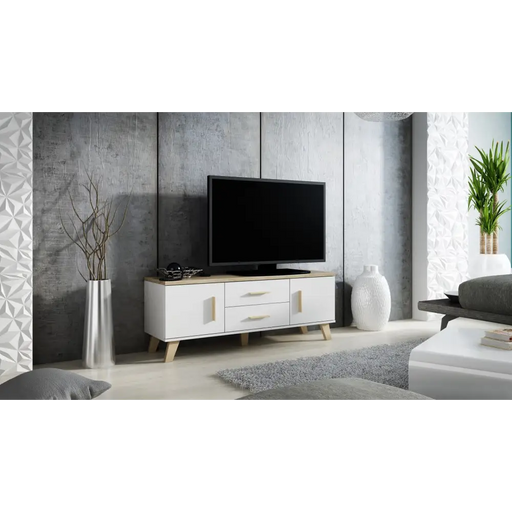 Cama RTV stand LOTTA 140cm white + sonoma oak - TV cabinets made of furniture boardSTV-ZPM<<<TV cabinetsSTV<<<ActionPL