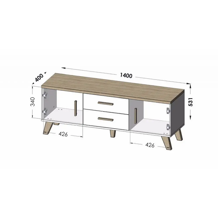 Cama RTV stand LOTTA 140cm wotan oak + matt black - TV cabinets made of furniture boardSTV-ZPM<<<TV