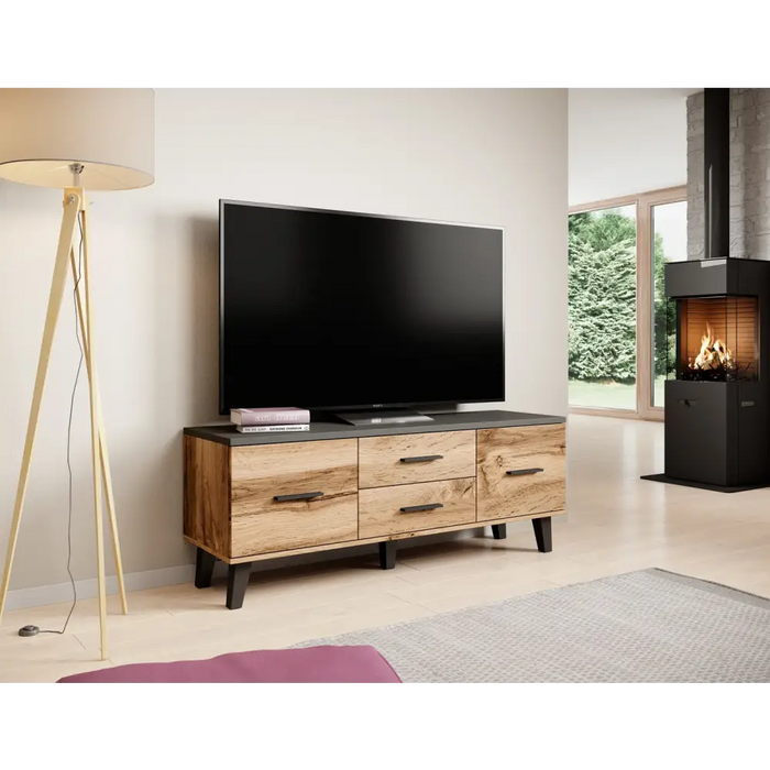 Cama RTV stand LOTTA 140cm wotan oak + matt black - TV cabinets made of furniture boardSTV-ZPM<<<TV
