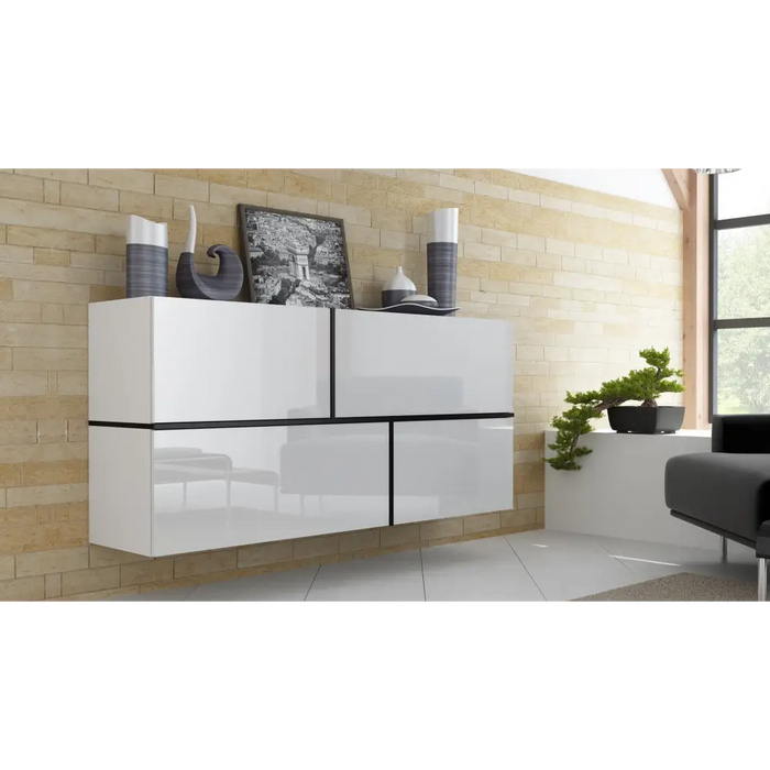 Cama sideboard GOYA 170/40/80 white/white gloss + black - Chests of drawers made of furniture