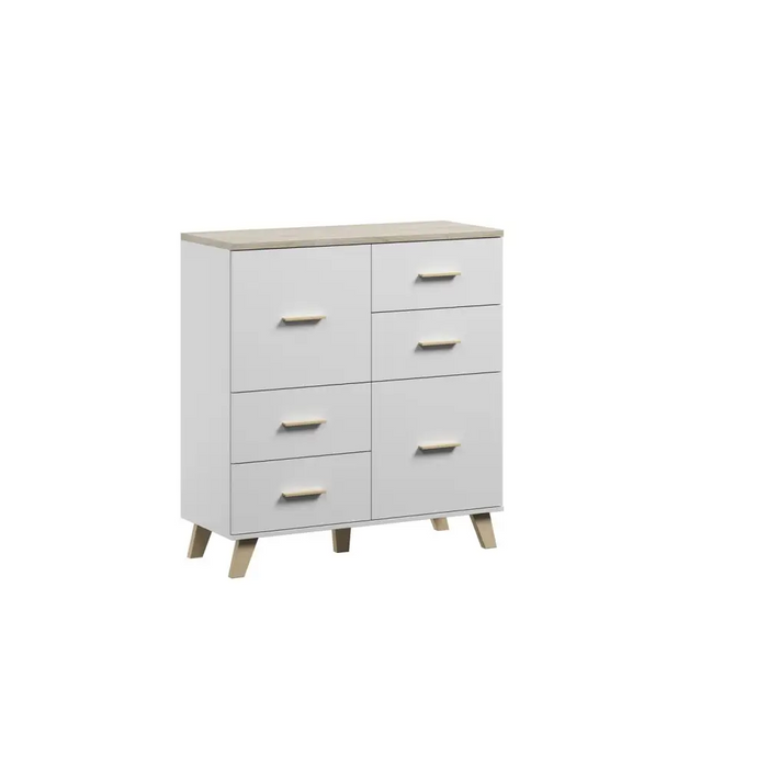 Cama Sideboard LOTTA 110 2D4S white/sonoma oak - Chests of drawers on a wooden baseKOY-DRP<<<ChestsKOY<<<ActionPL