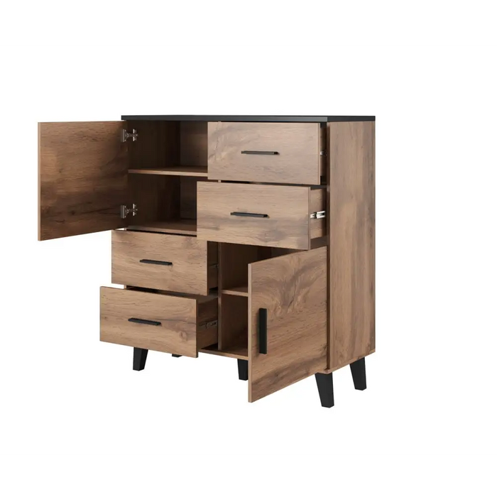 Cama sideboard LOTTA 110 2D4S wotan oak/mat black - Chests of drawers made of furniture
