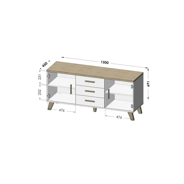 Cama sideboard LOTTA 150 2D3S white + sonoma oak - Chests of drawers on a wooden baseKOY-DRP<<<ChestsKOY<<<ActionPL