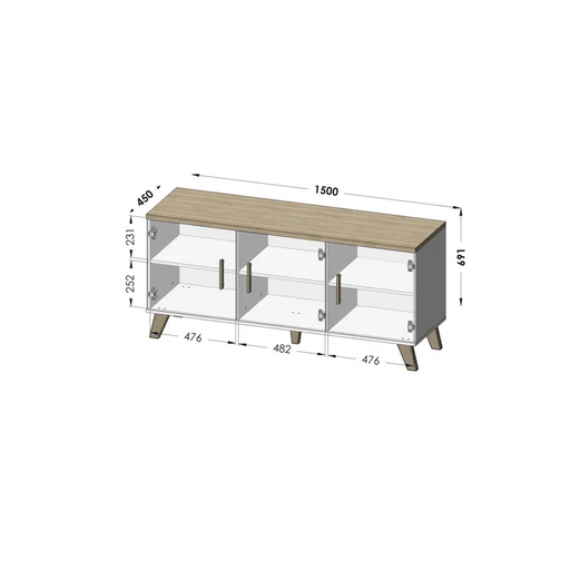 Cama sideboard LOTTA 150 3D white + sonoma oak - Chests of drawers on a wooden baseKOY-DRP<<<ChestsKOY<<<ActionPL