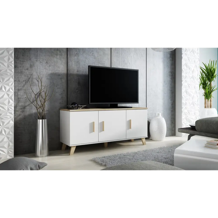 Cama sideboard LOTTA 150 3D white + sonoma oak - Chests of drawers on a wooden baseKOY-DRP<<<ChestsKOY<<<ActionPL