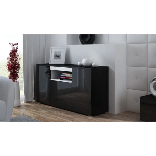 Cama sideboard VIVA 150 black/black gloss + white - Chests of drawers made of furniture