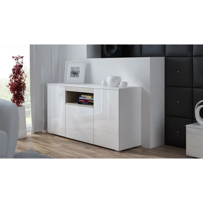 Cama sideboard VIVA 150 white/white gloss + sonoma oak - Chests of drawers made of furniture