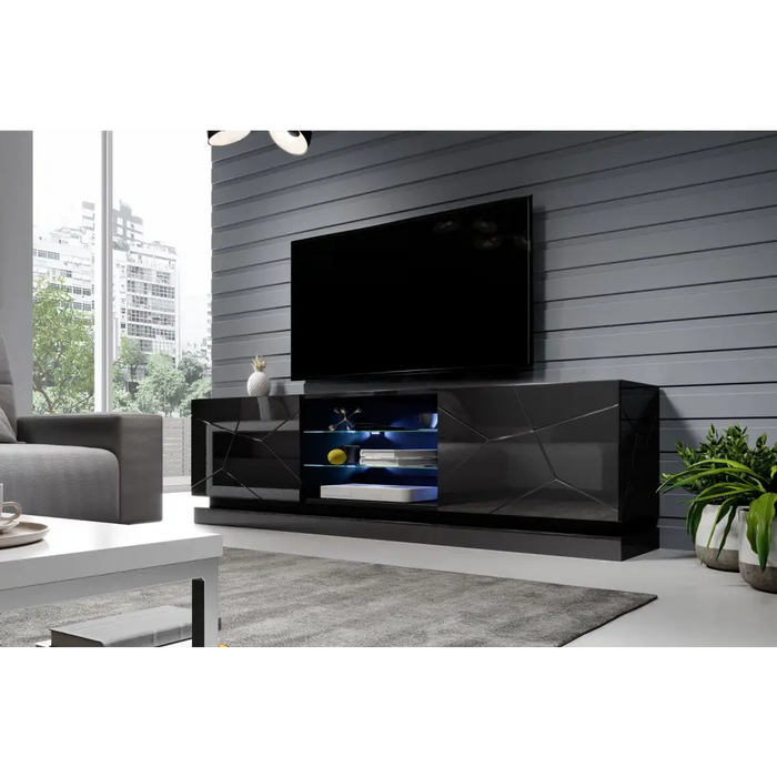 Cama TV cabinet QIU 200 MDF black gloss/black gloss - TV cabinets made of furniture boardSTV-ZPM<<<TV