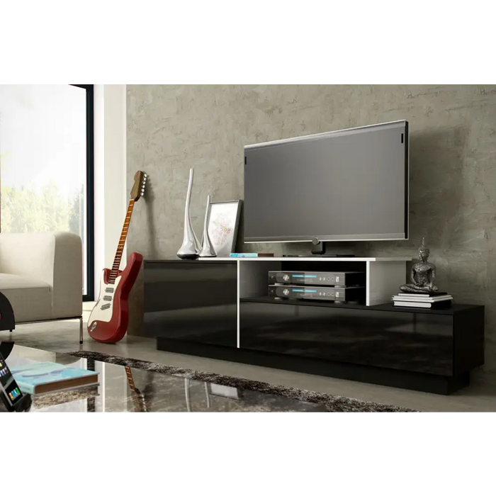 Cama TV cabinet SIGMA 3 180 black/black gloss + biały - TV cabinets made of furniture boardSTV-ZPM<<<TV