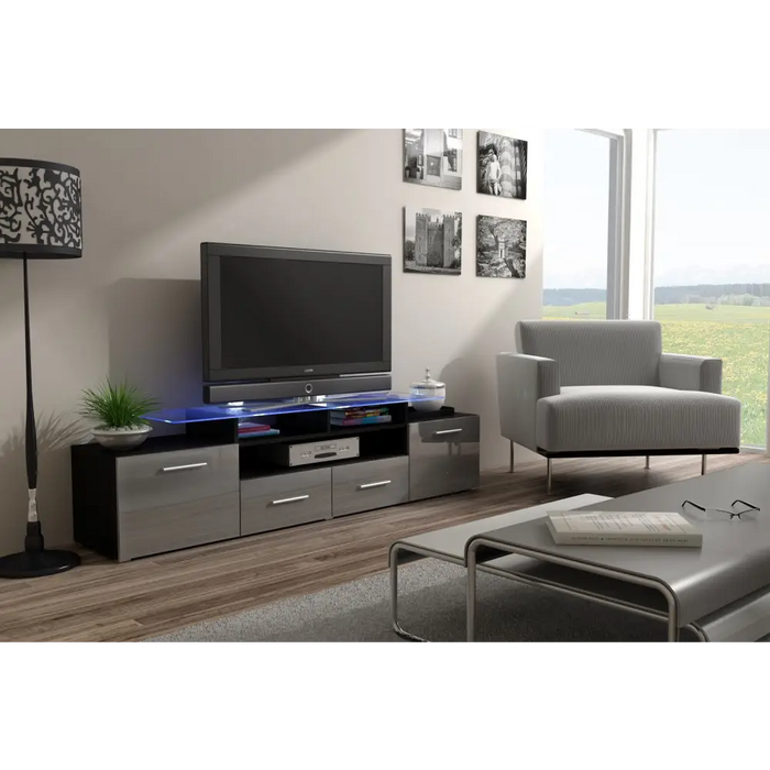 Cama TV stand EVORA 200 black/grey gloss - TV cabinets made of furniture boardSTV-ZPM<<<TV cabinetsSTV<<<ActionPL