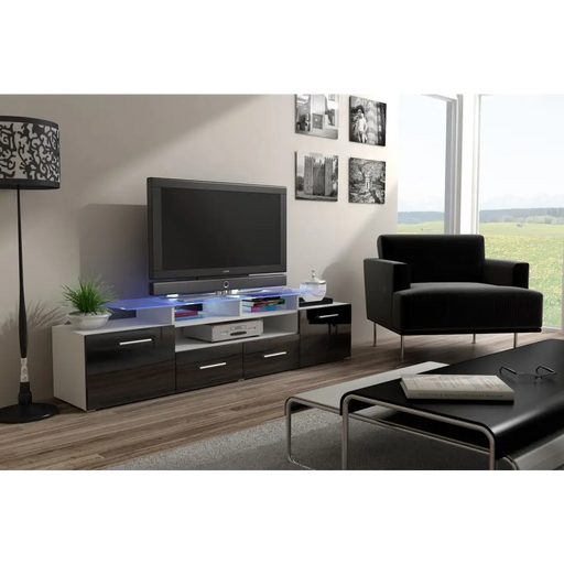 Cama TV stand EVORA 200 white/black gloss - TV cabinets made of furniture boardSTV-ZPM<<<TV cabinetsSTV<<<ActionPL