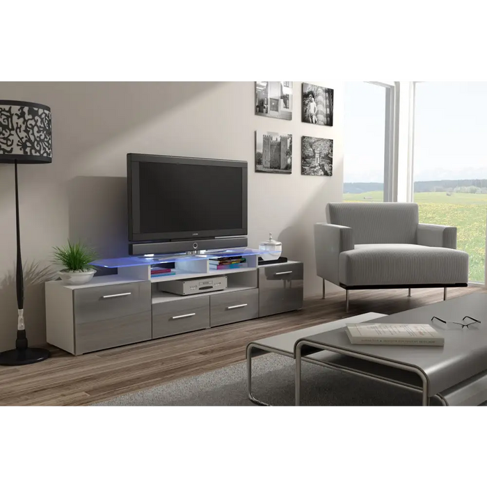 Cama TV stand EVORA 200 white/grey gloss - TV cabinets made of furniture boardSTV-ZPM<<<TV cabinetsSTV<<<ActionPL