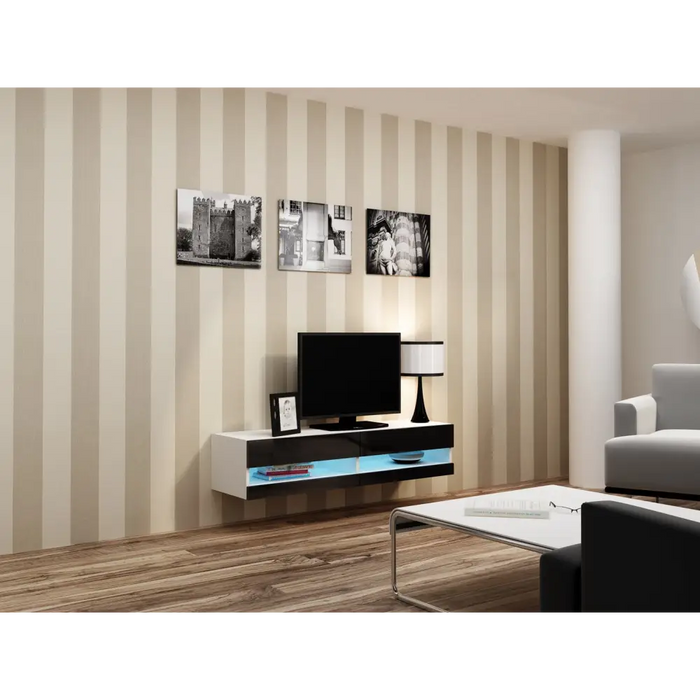 Cama TV stand VIGO NEW 30/140/40 white/black gloss - TV cabinets made of furniture boardSTV-ZPM<<<TV