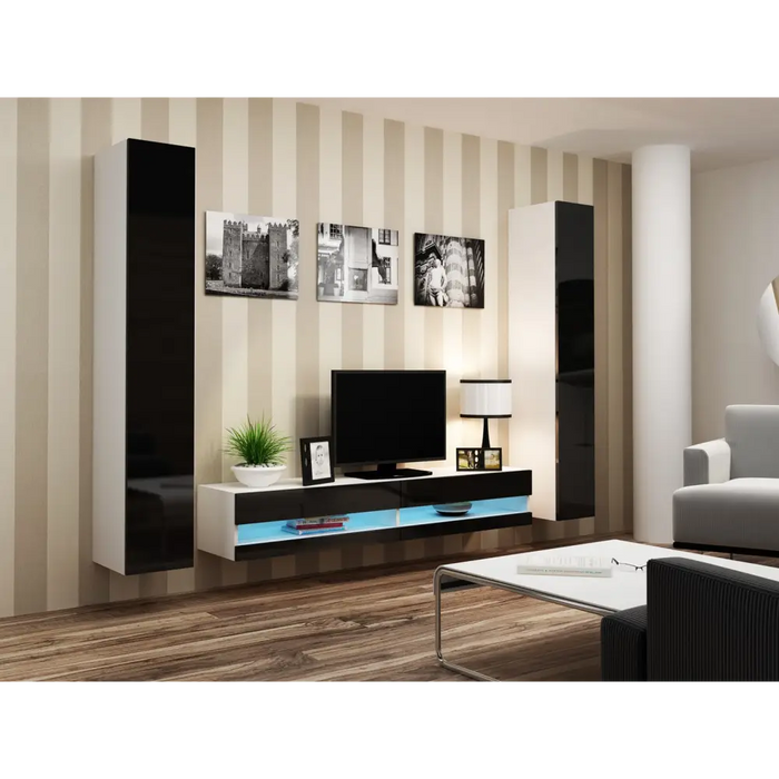 Cama TV stand VIGO NEW 30/180/40 white/black gloss - TV cabinets made of furniture boardSTV-ZPM<<<TV
