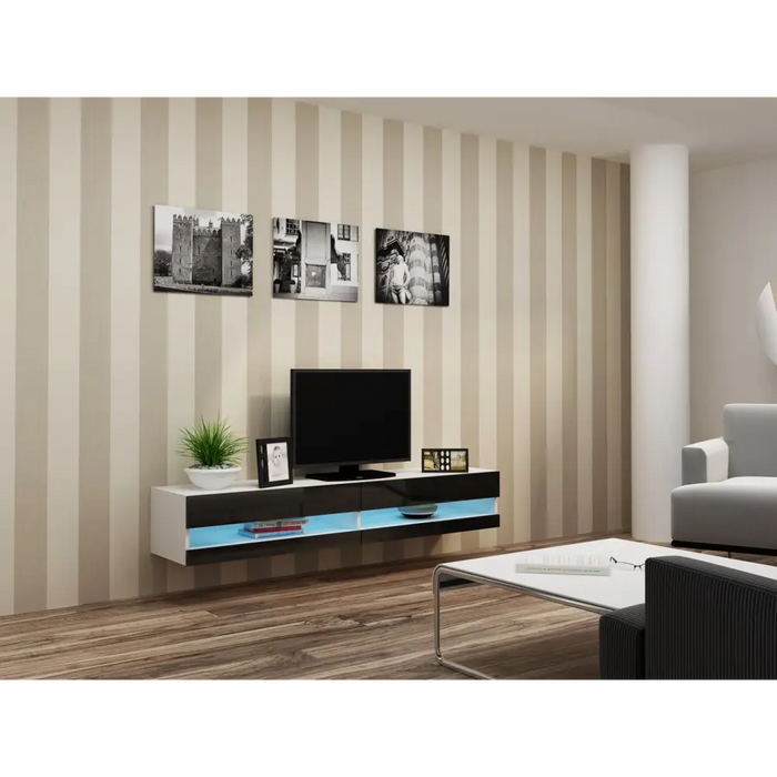 Cama TV stand VIGO NEW 30/180/40 white/black gloss - TV cabinets made of furniture boardSTV-ZPM<<<TV