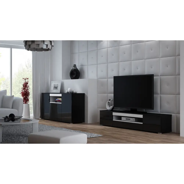 Cama TV stand VIVA 180 black/black gloss + white - TV cabinets made of furniture boardSTV-ZPM<<<TV