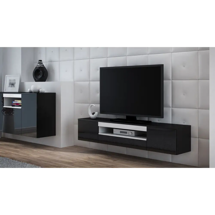 Cama TV stand VIVA 180 black/black gloss + white - TV cabinets made of furniture boardSTV-ZPM<<<TV